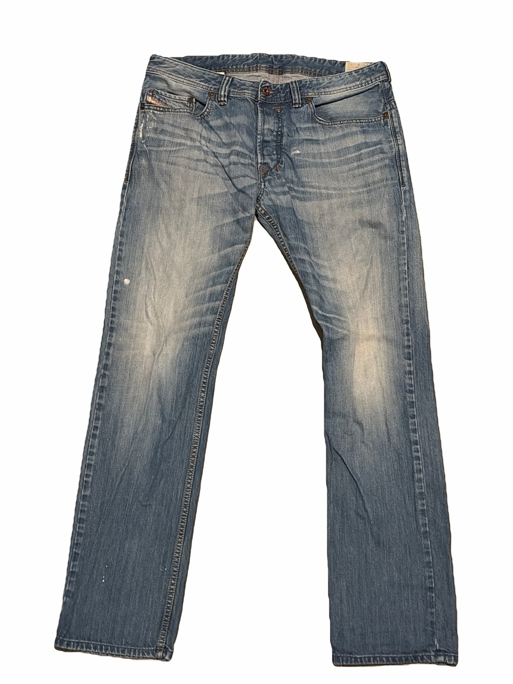 Diesel Men’s Washed Blue Straight-Leg Jeans